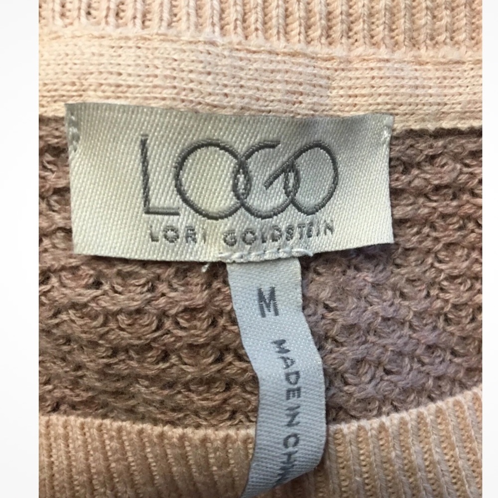 LOGO by Lori Goldstein Pink and Cream Sweater with Lace Trim - Picture 4 of 4